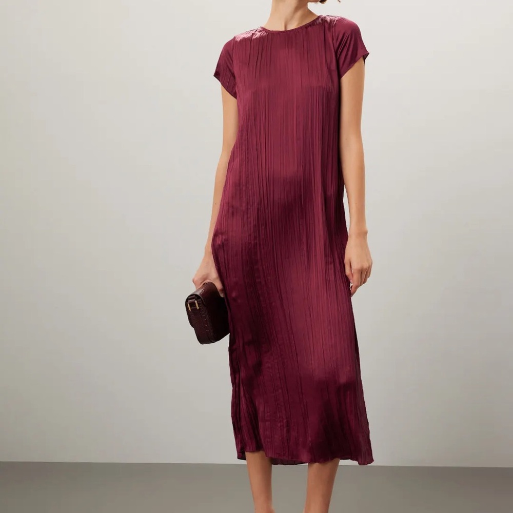 Madewell| Short-Sleeve Slip Midi Dress in Plissé